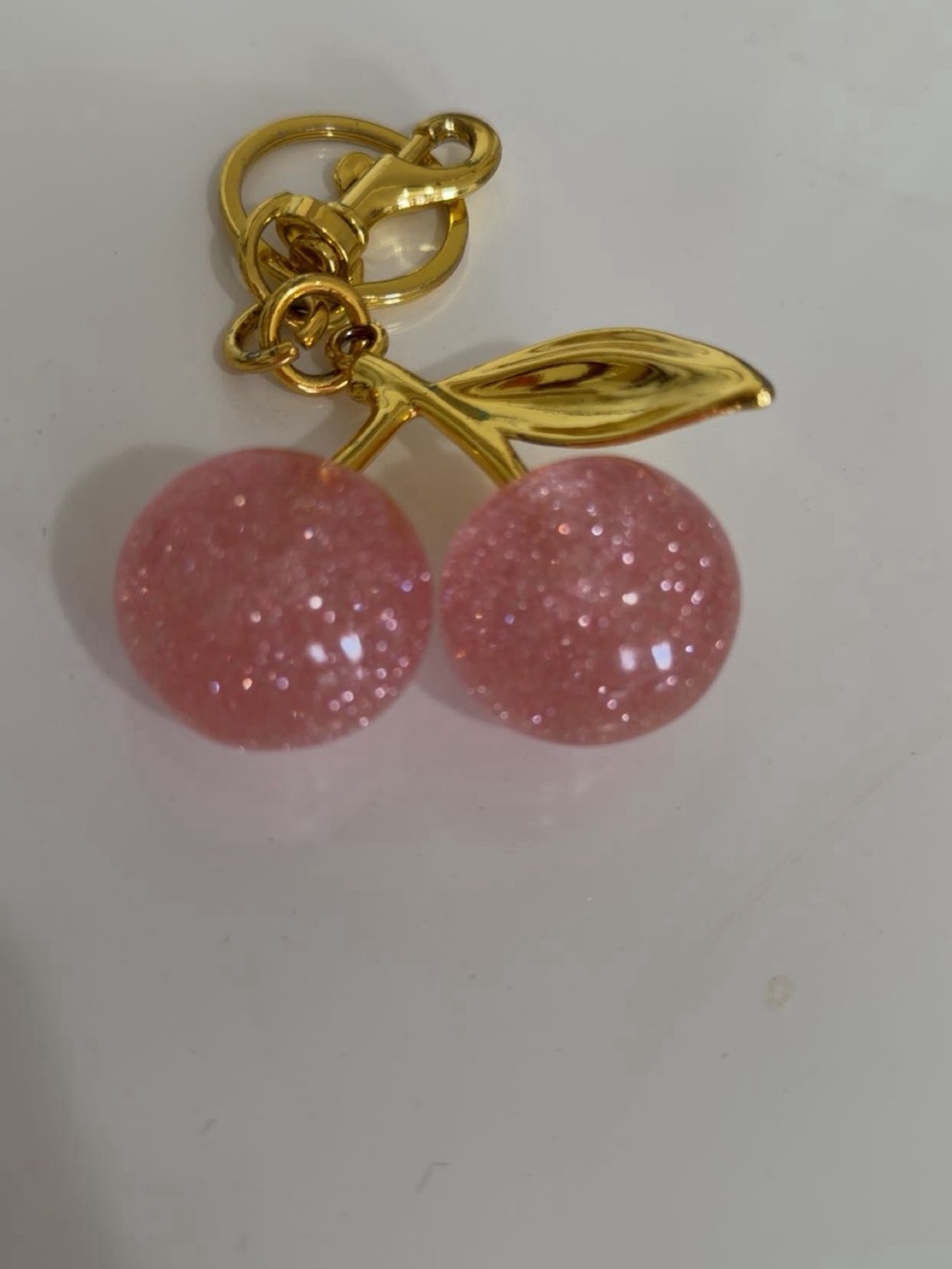Amazon Gold-Tone Cherry Keychain with Pink Glitter Cherries